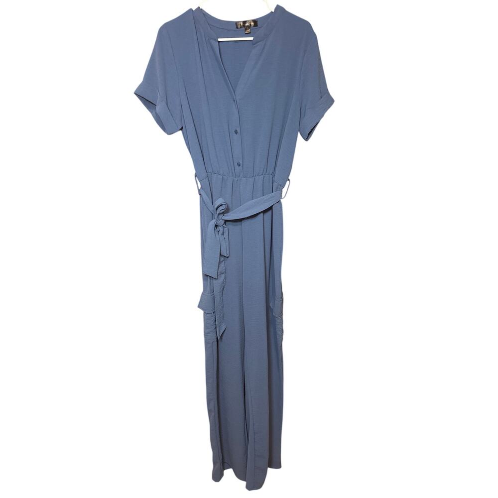 Lexington Avenue Women’s Light Blue Short Sleeve Lightweight Jumpsuit Size Large